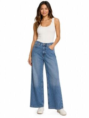 We The Free Free People Women's Wide Leg Jeans Blue High Rise Lyocell Blend -27